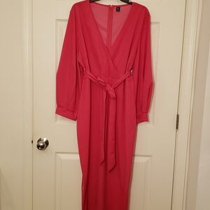 SHEIN Fuchsia Long Sleeve Faux-Wrap Dress | Women's XXL